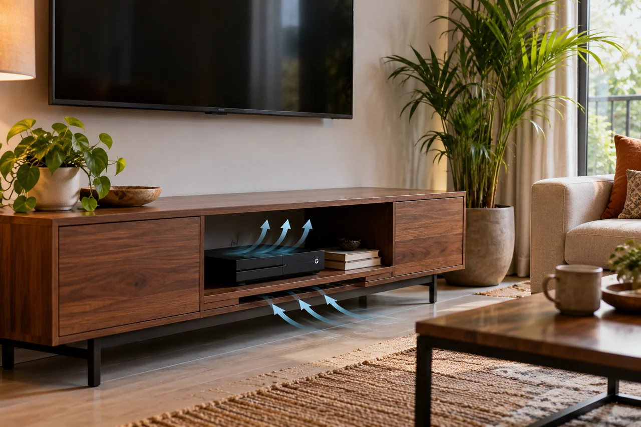 Console ventilation clearance in a living room